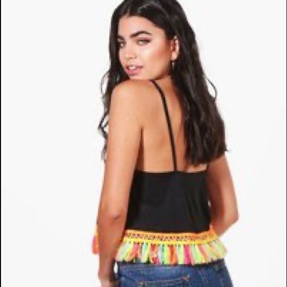 NWT Boohoo Tassle Swing Cami Black - Picture 2 of 8